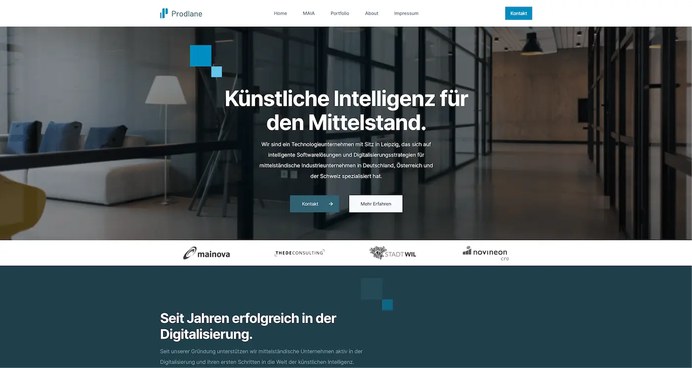 Screenshot der Webseite des Startups Prodlane