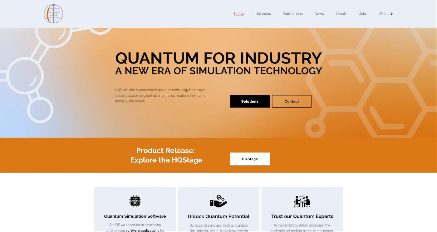 Screenshot der Webseite des Startups HQS Quantum Simulations