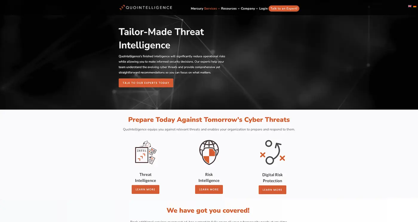 Screenshot der Webseite des Startups QuoIntelligence