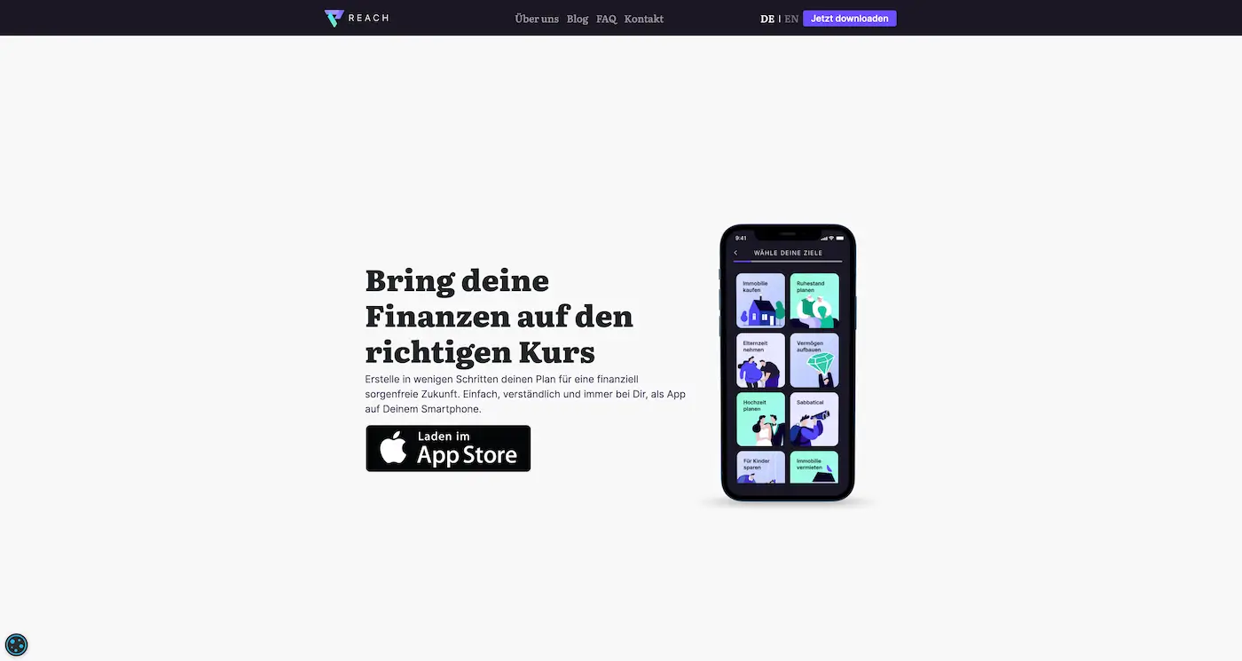 Screenshot der Webseite des Startups Reach