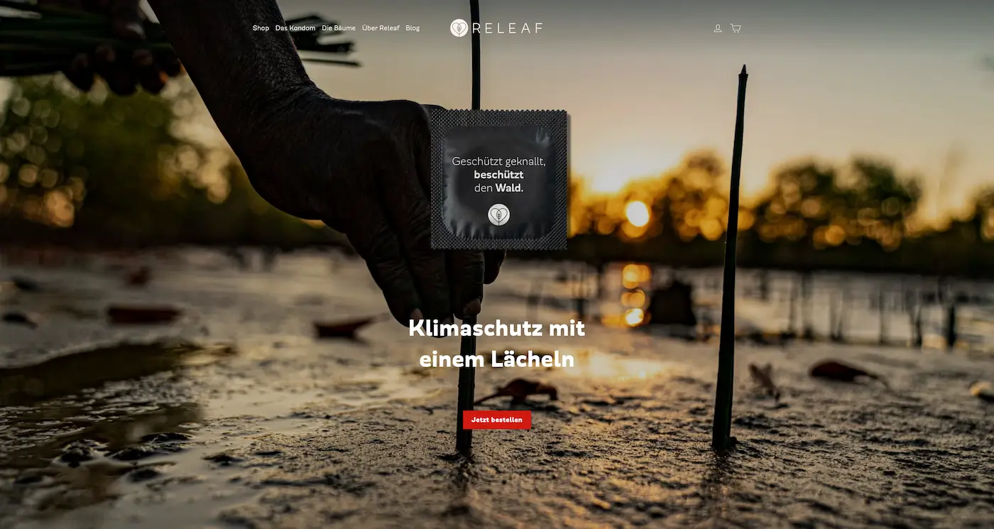 Screenshot der Webseite des Startups Releaf