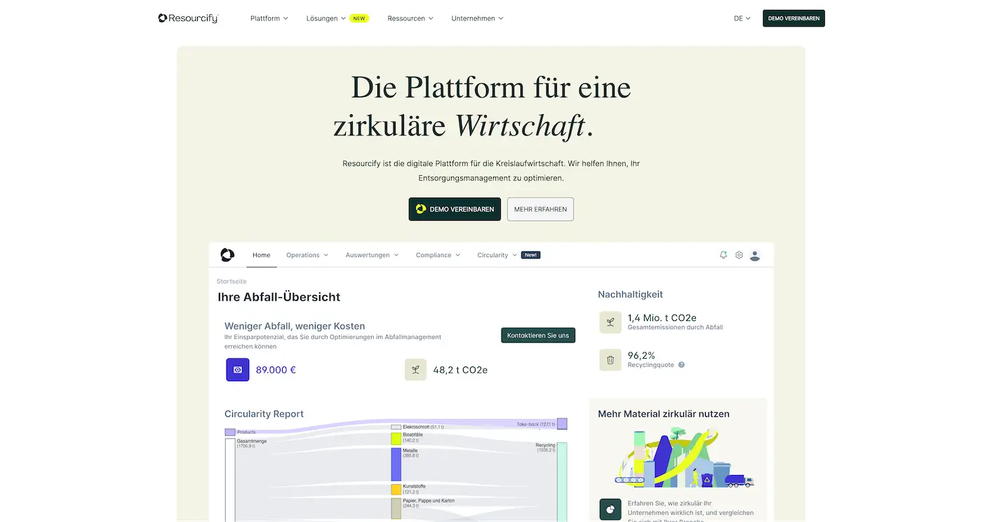 Screenshot der Webseite des Startups Resourcify.
