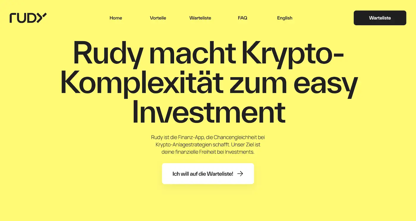 Screenshot der Webseite des Startups Rudy