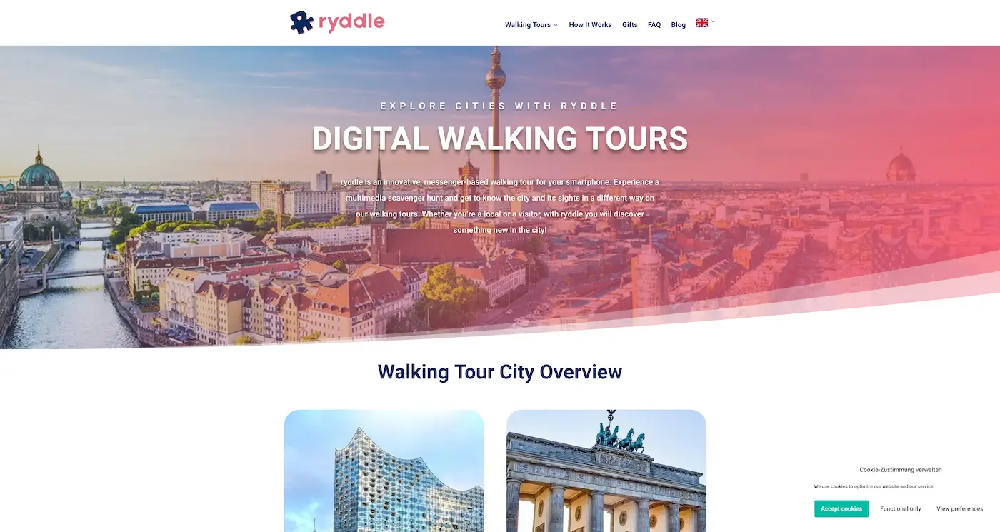 Screenshot der Webseite des Startups ryddle