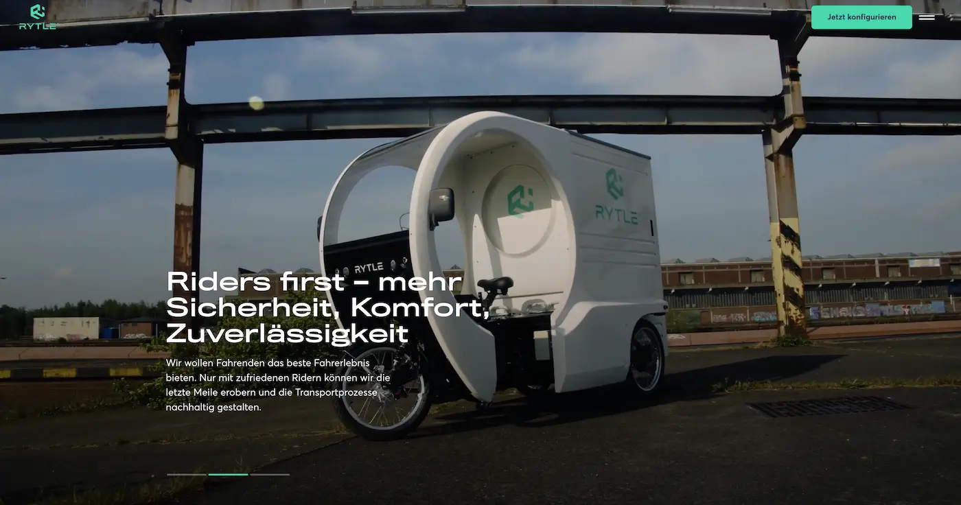 Screenshot der Webseite des Startups RYTLE