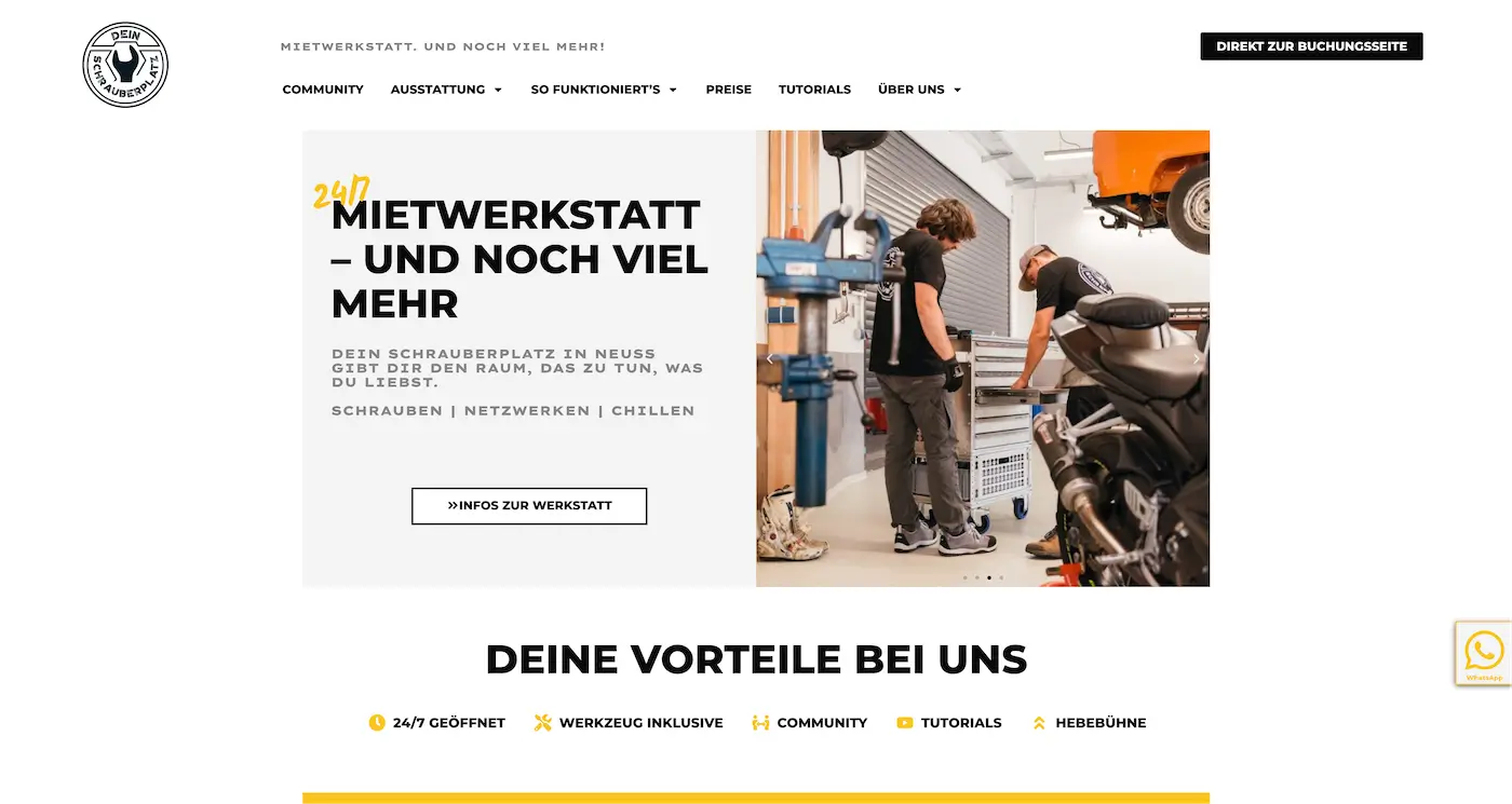 Screenshot der Webseite des Startups Dein Schrauberplatz