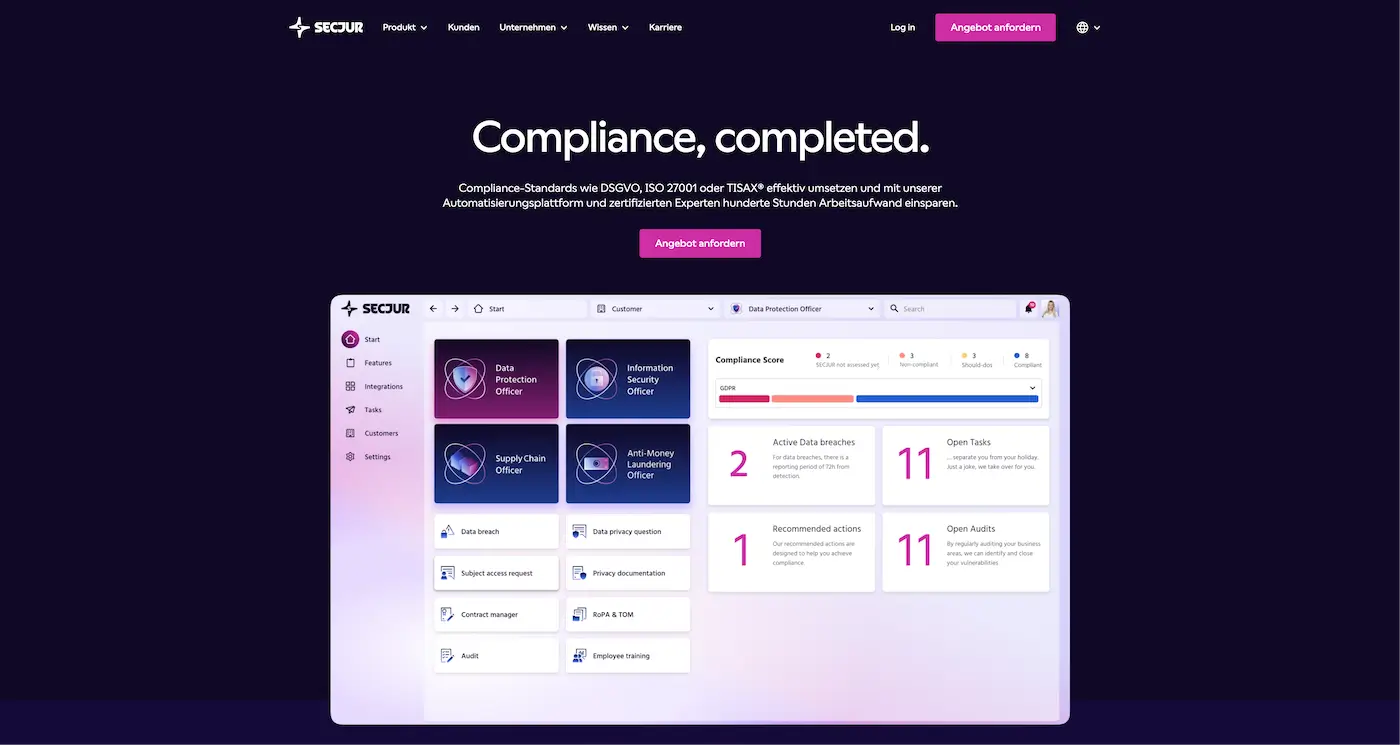 Screenshot der Webseite des Startups secjur