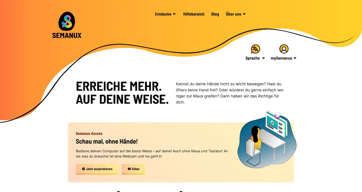 Screenshot der Webseite des Startups Semanux