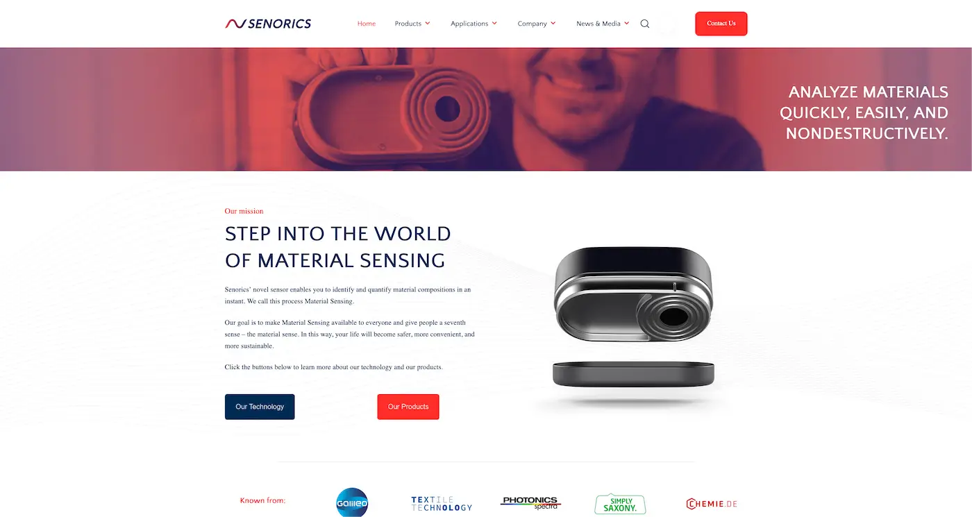 Screenshot der Webseite des Startups Senorics