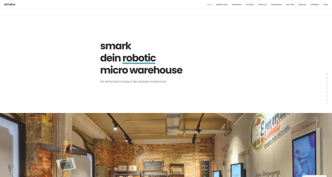 Screenshot der Webseite des Startups Smark