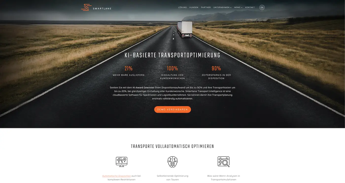 Screenshot der Webseite des Startups Smartlane