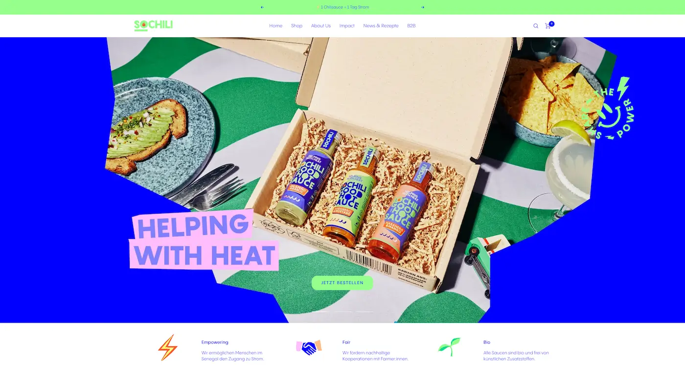 Screenshot der Webseite des Startups SoChili