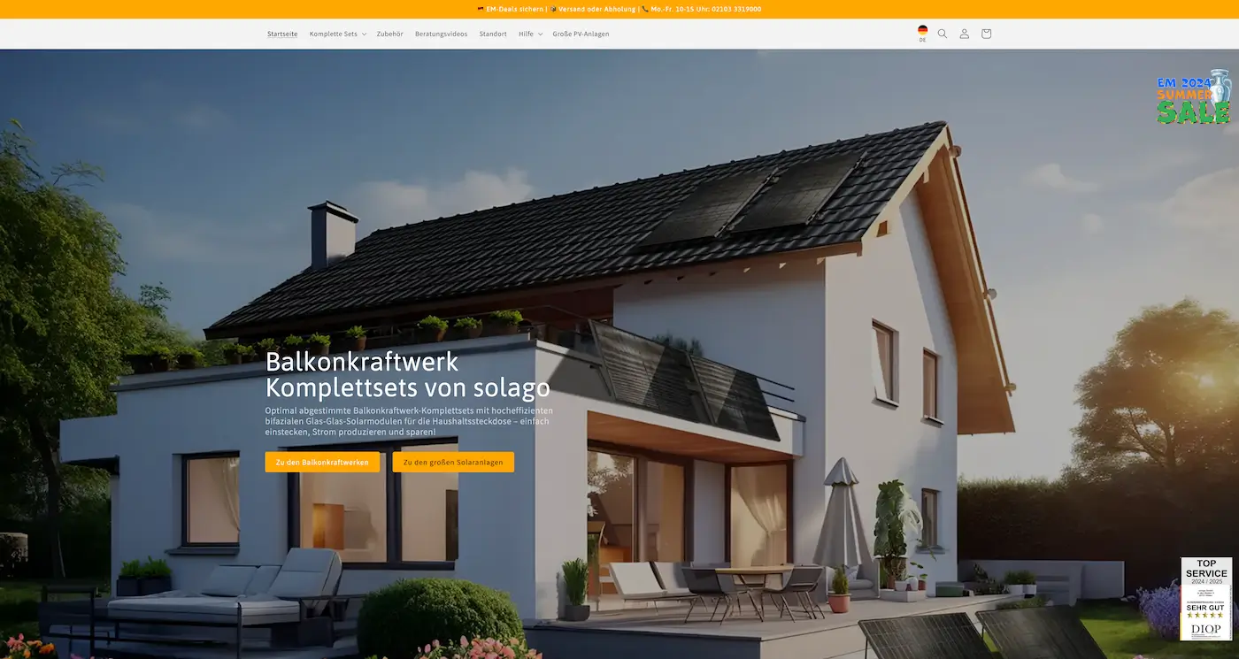 Screenshot der Webseite des Startups Solago
