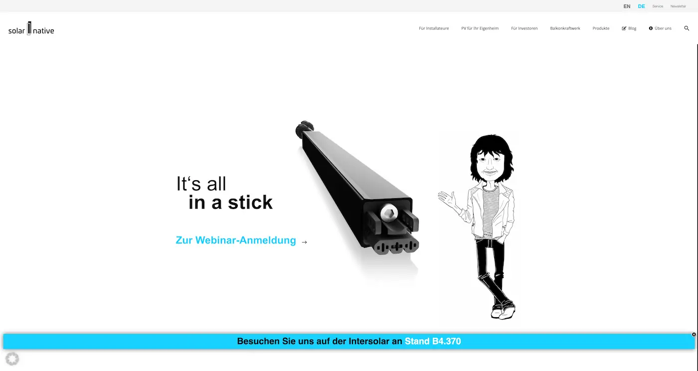 Screenshot der Webseite des Startups Solar­na­tive
