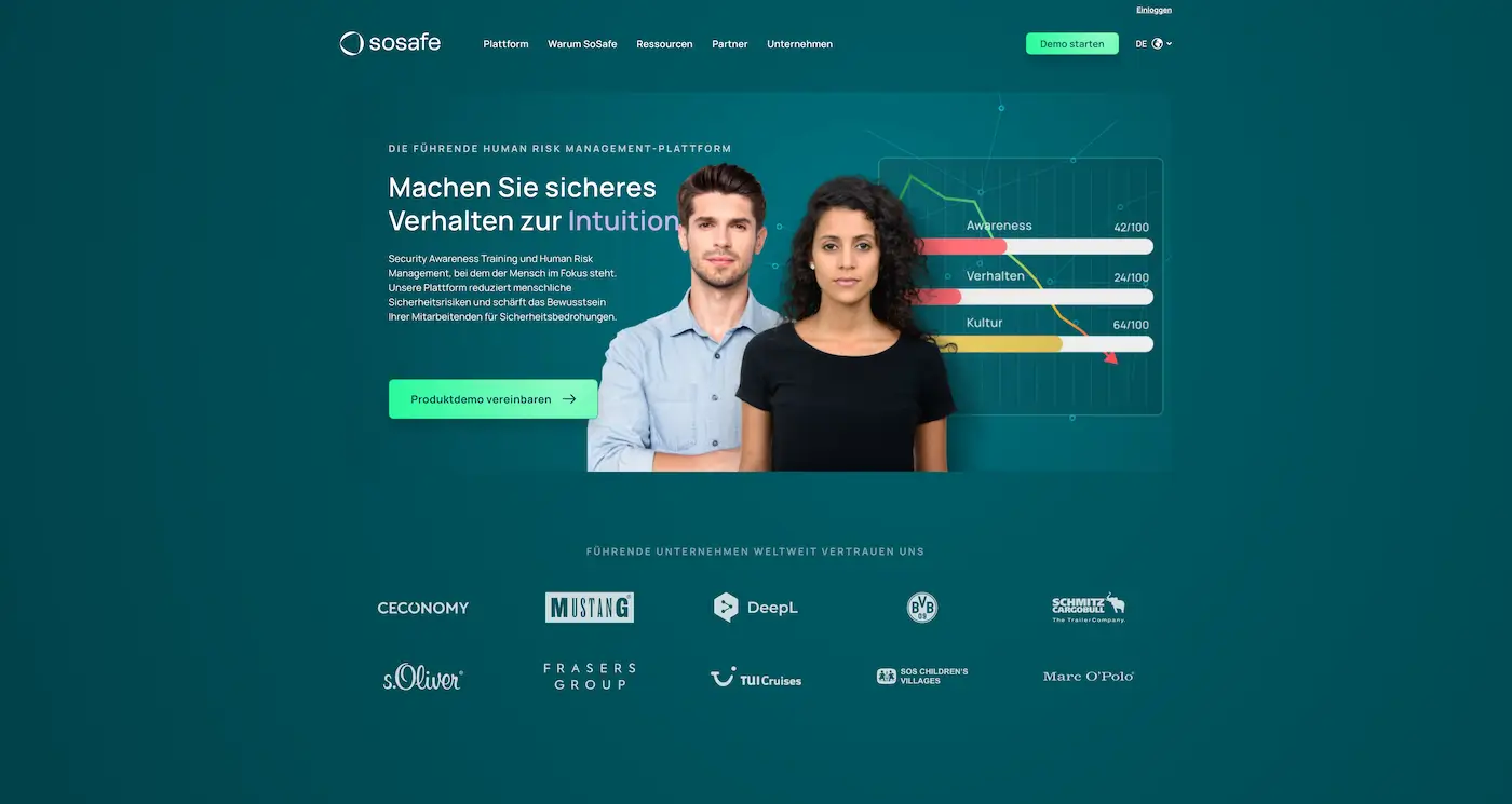 Screenshot der Webseite des Startups SoSafe