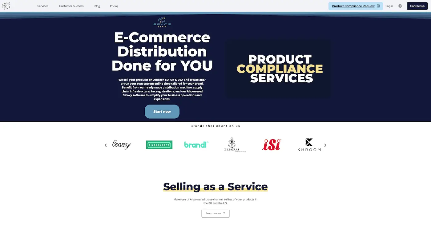 Screenshot der Webseite des Startups SPACEGOATS