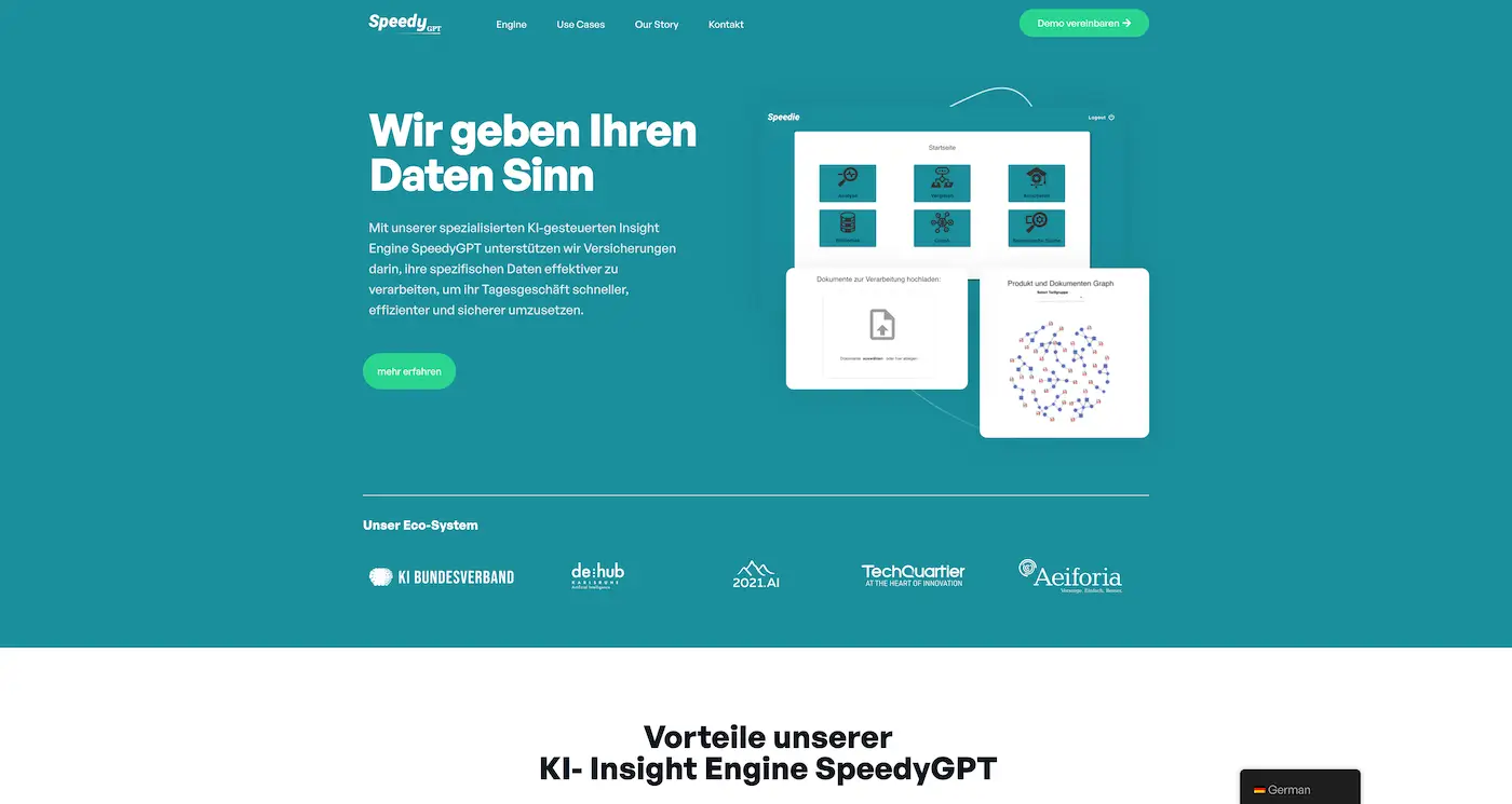 Screenshot der Webseite des Startups SpeedyGPT
