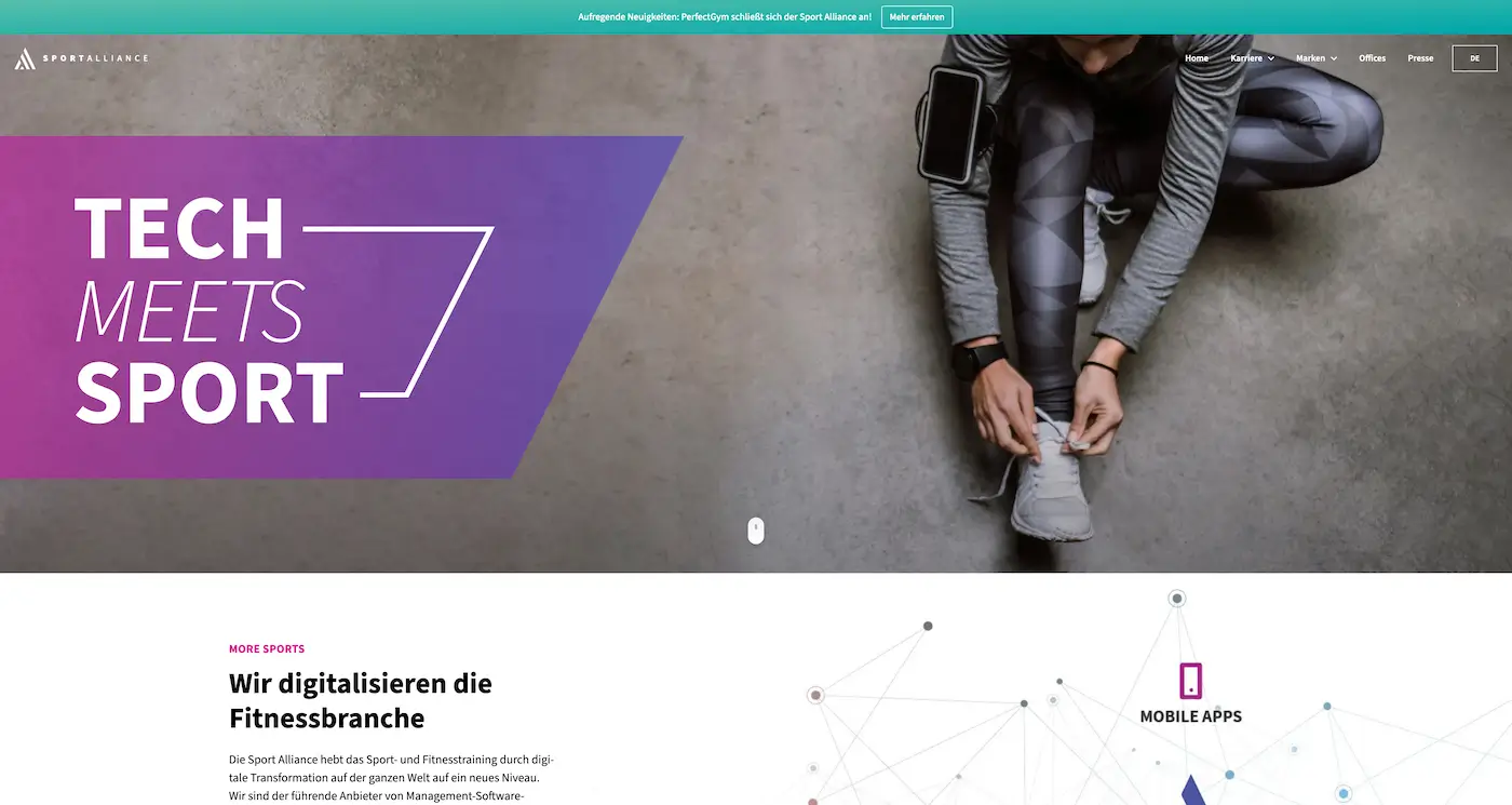 Screenshot der Webseite des Startups Sport Alliance