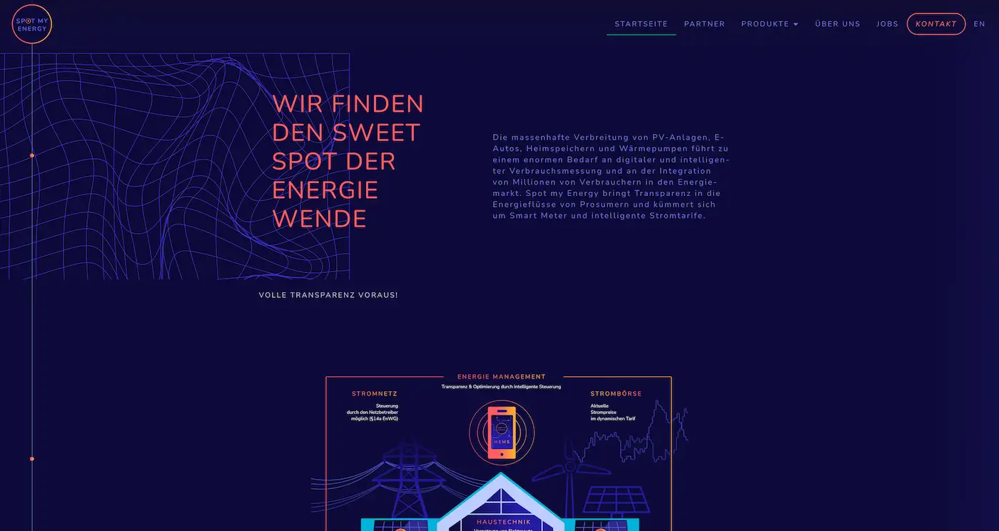 Screenshot der Webseite des Startups Spot My Energy