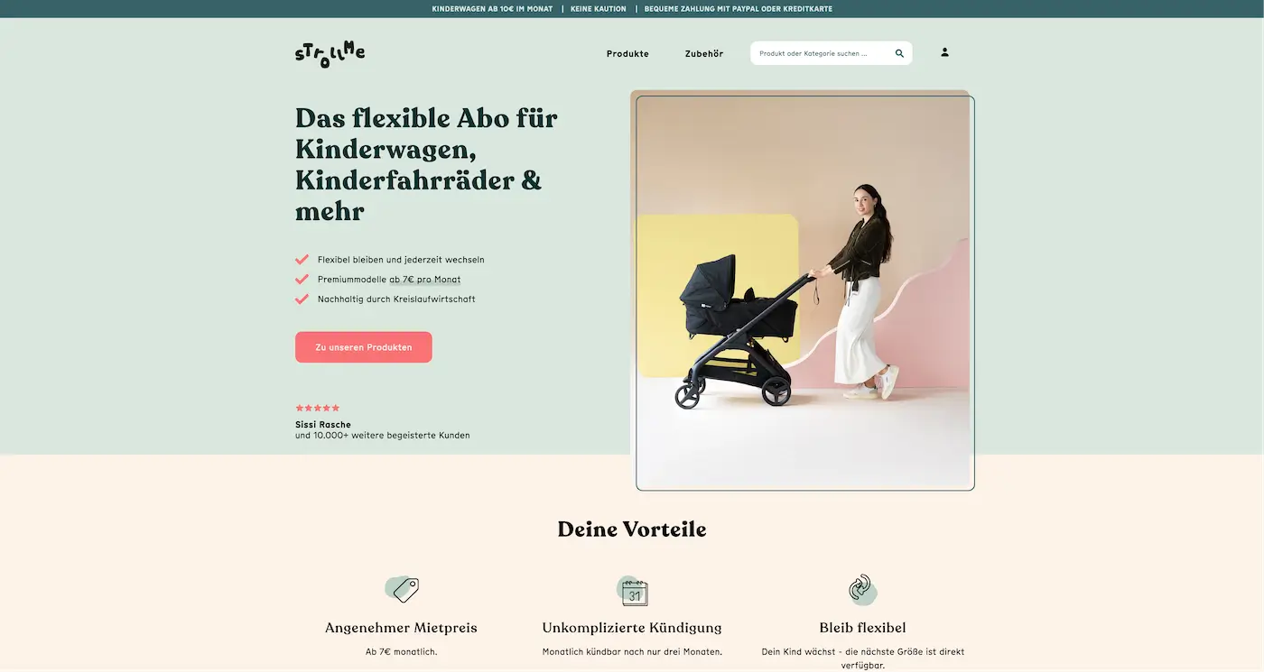 Screenshot der Webseite des Startups StrollMe