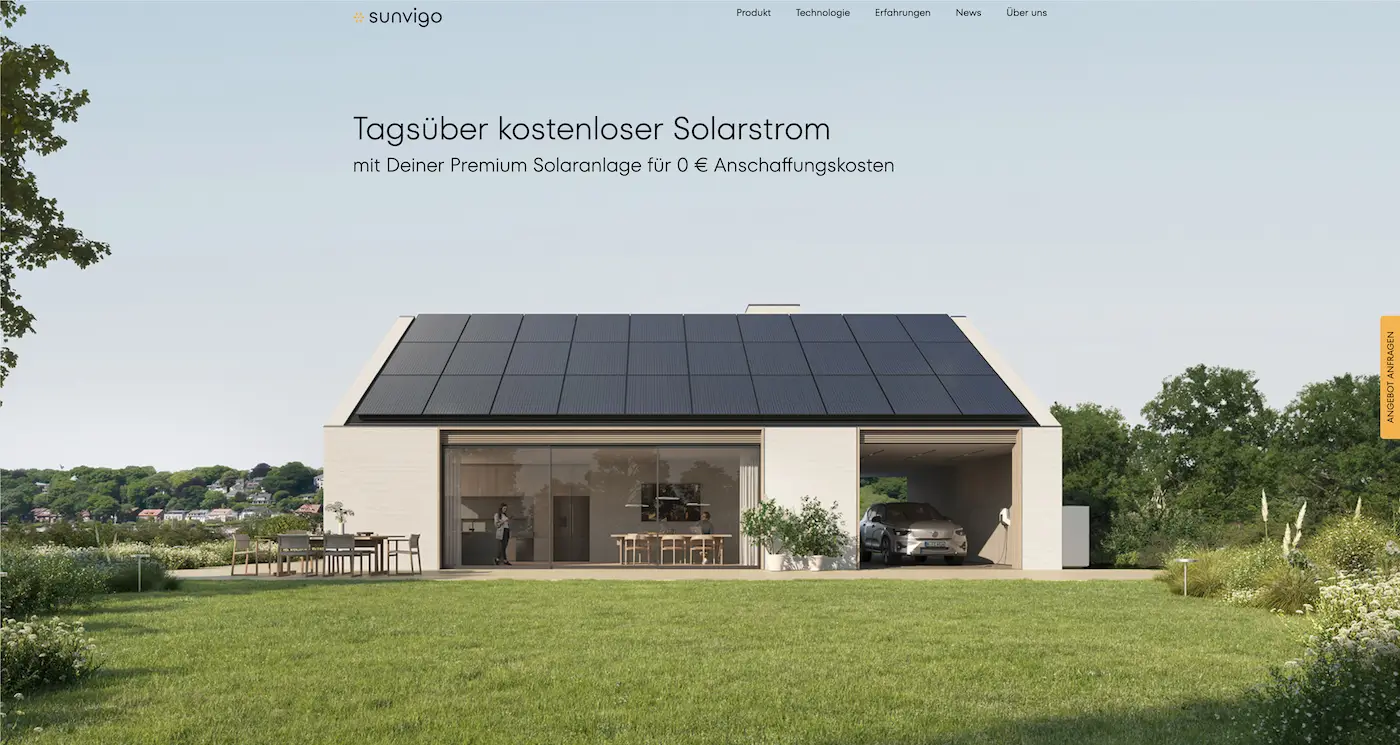Screenshot der Webseite des Startups Sunvigo