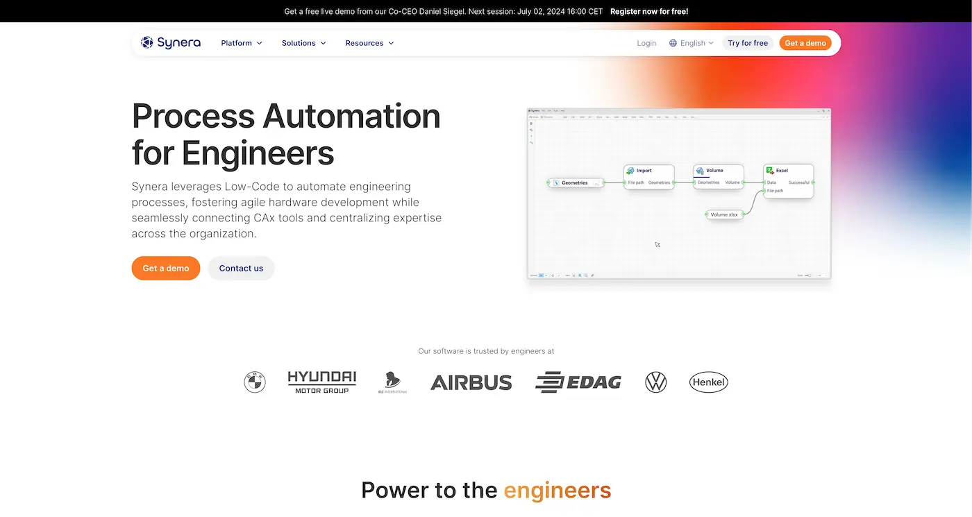 Screenshot der Webseite des Startups Synera