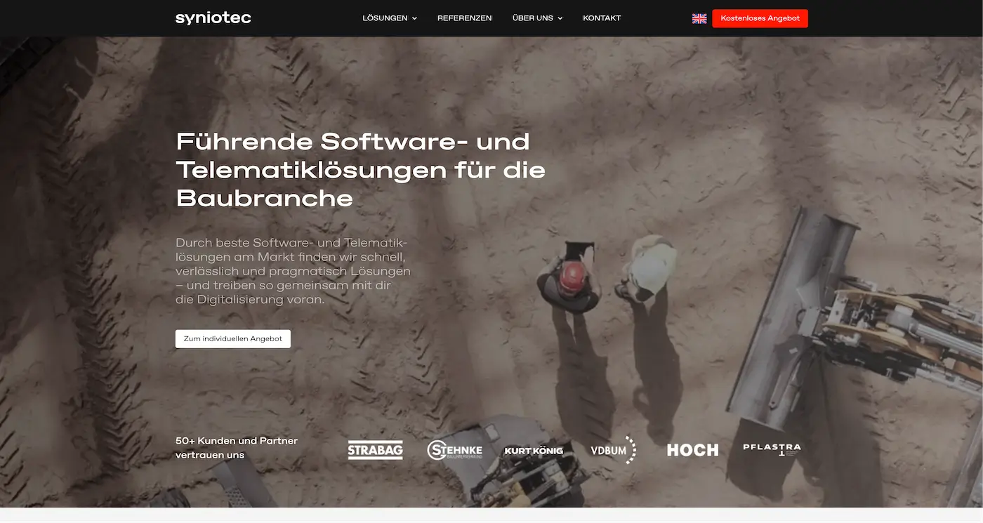 Screenshot der Webseite des Startups Syniotec