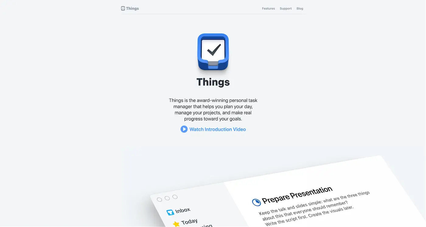 Screenshot der Webseite des Startups Things