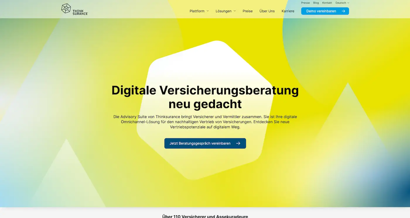 Screenshot der Webseite des Startups Thinksurance