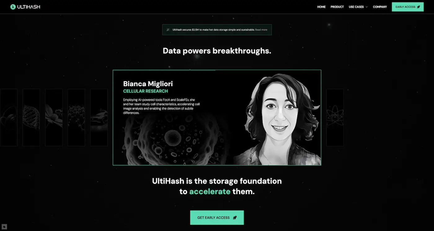 Screenshot der Webseite des Startups UltiHash