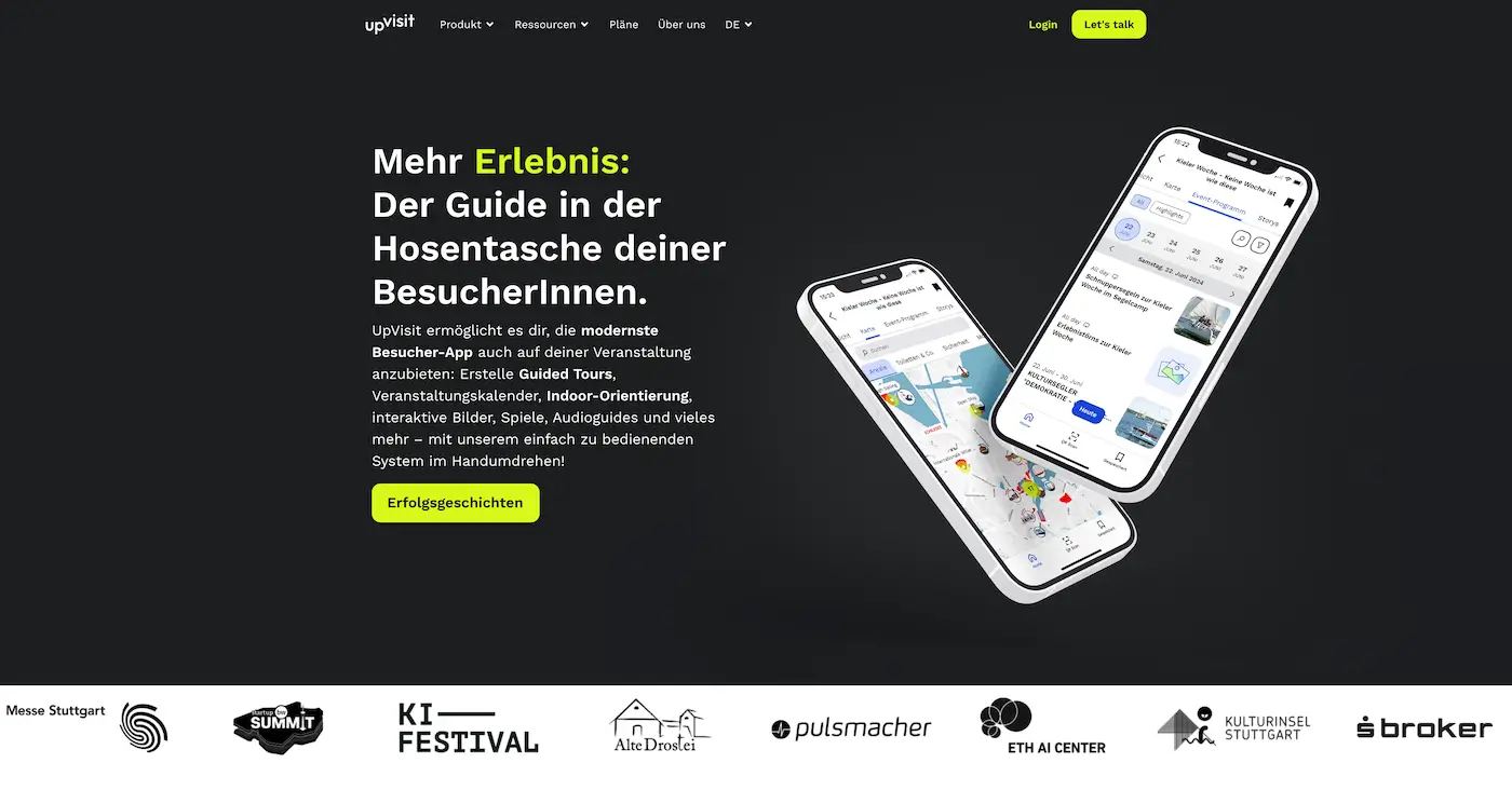 Screenshot der Webseite des Startups UpVisit
