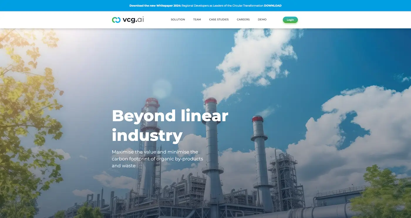 Screenshot der Webseite des Startups VCG