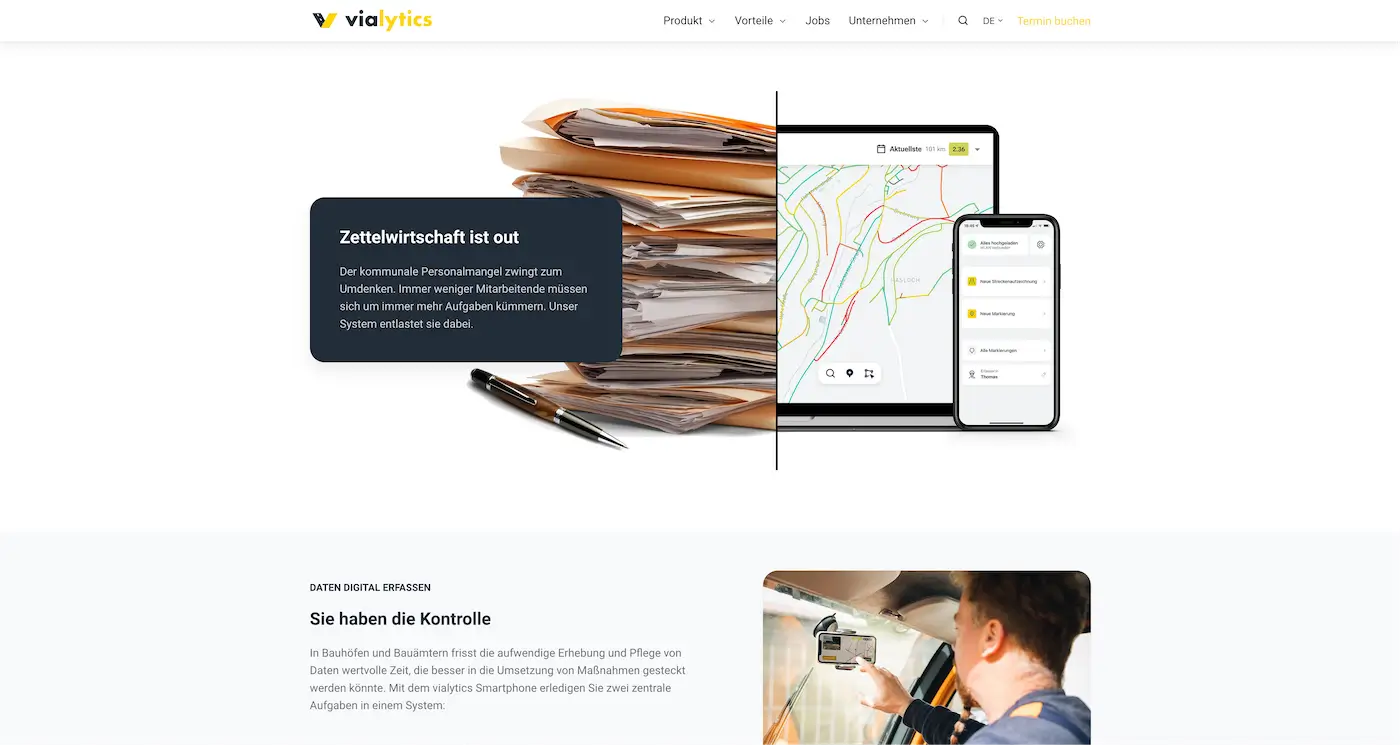 Screenshot der Webseite des Startups vialytics