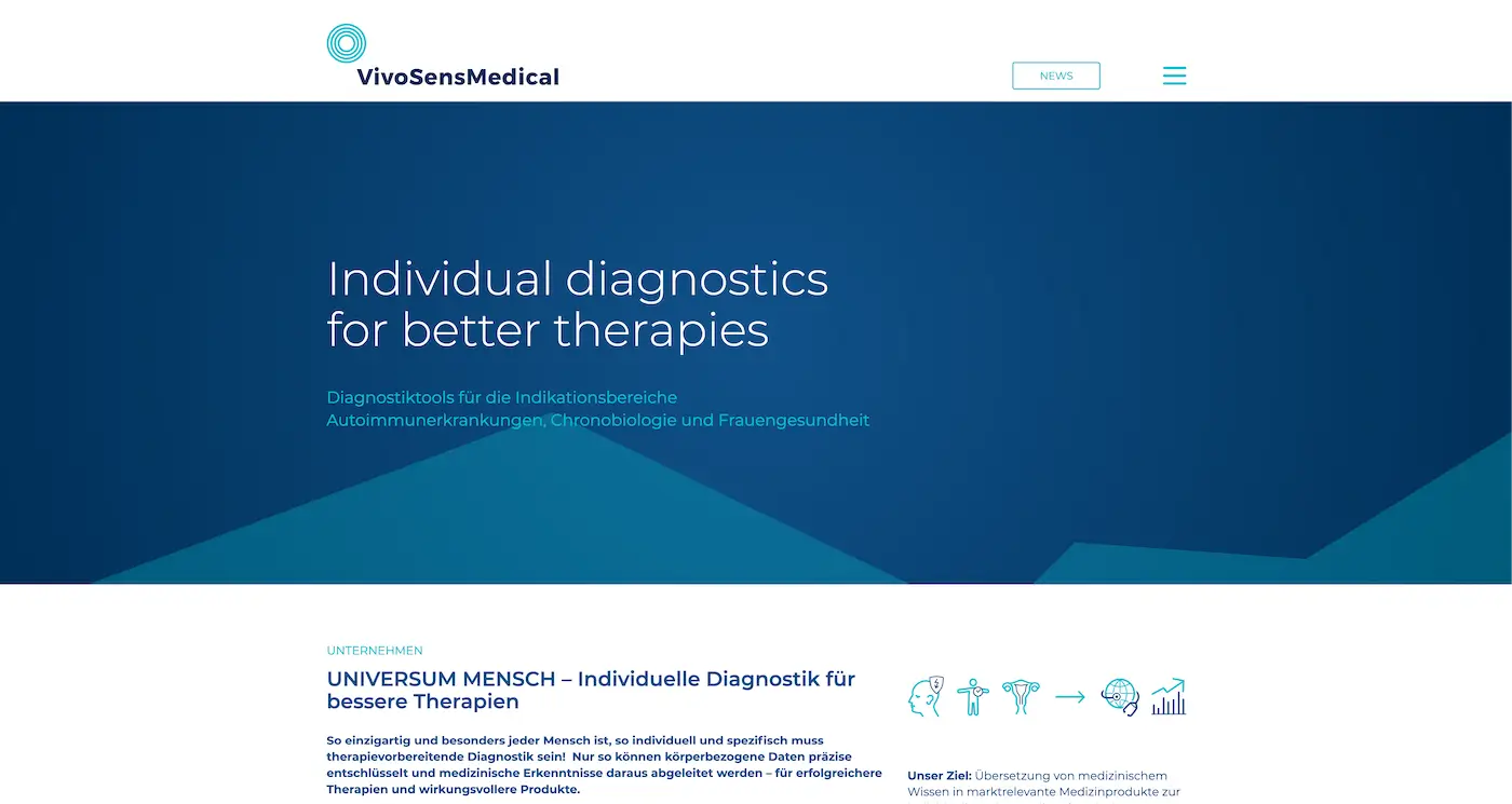Screenshot der Webseite des Startups VivoSensMedical