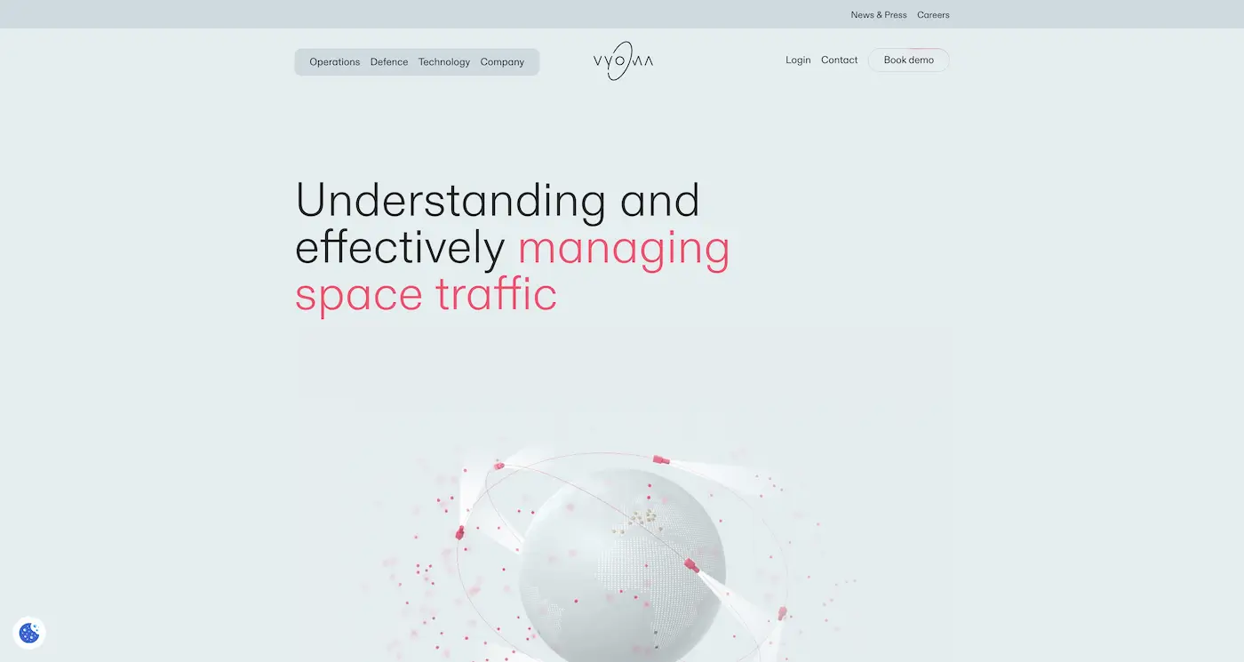 Screenshot der Webseite des Startups Vyoma