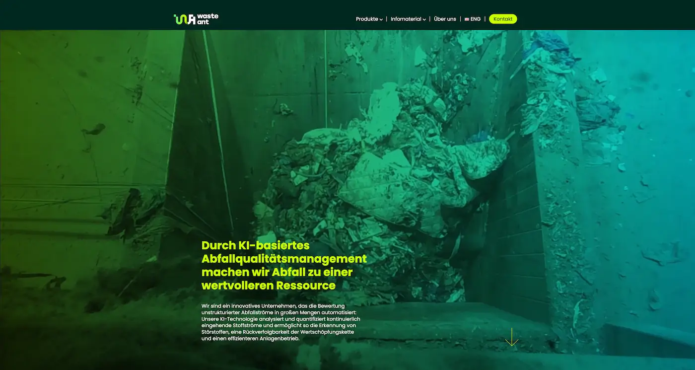 Screenshot der Webseite des Startups WasteAnt