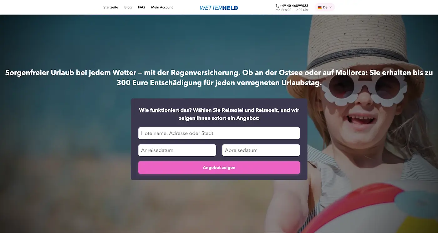 Screenshot der Webseite des Startups Wetterheld