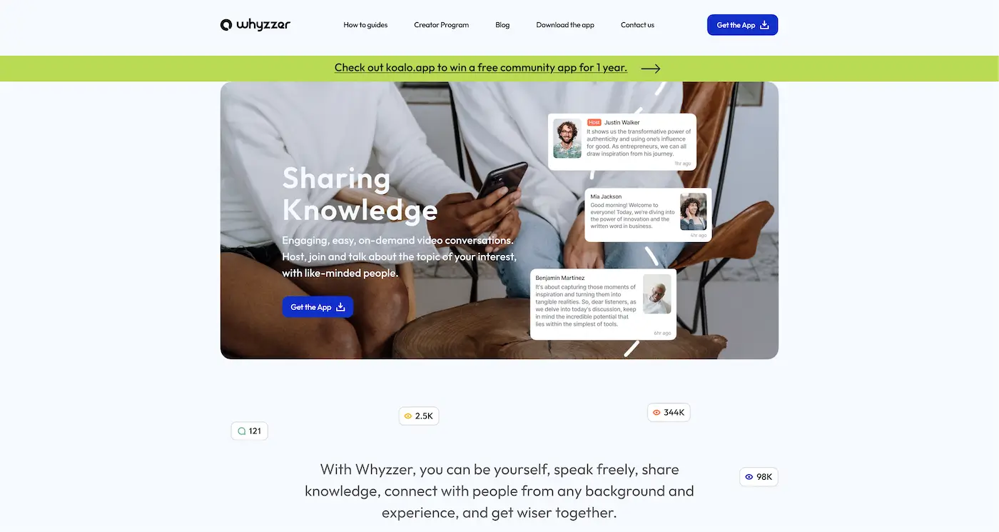 Screenshot der Webseite des Startups Whyzzer