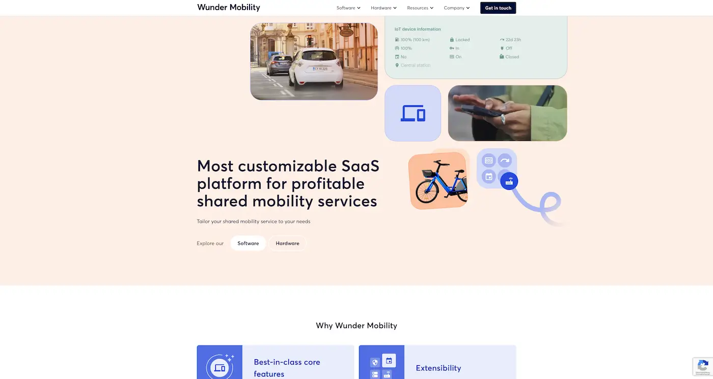 Screenshot der Webseite des Startups Wunder Mobility
