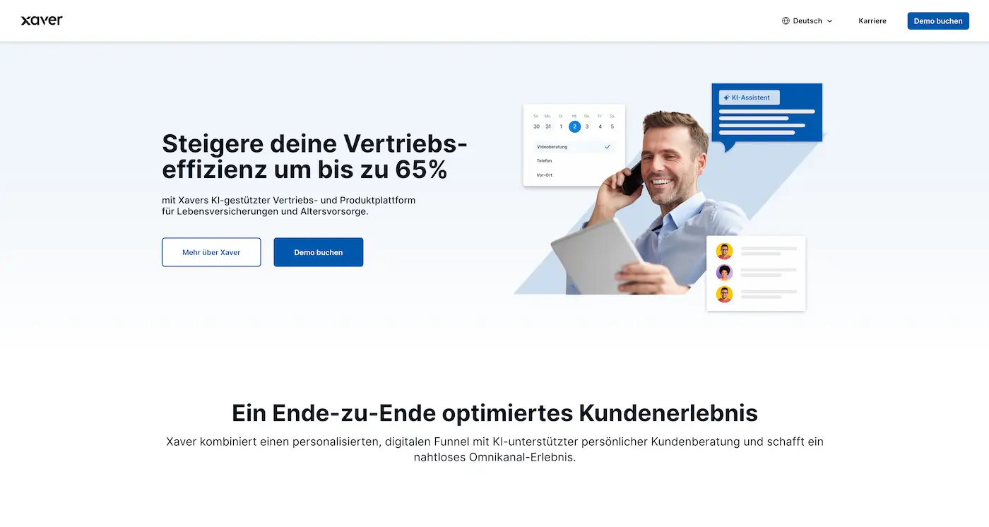 Screenshot der Webseite des Startups Xaver